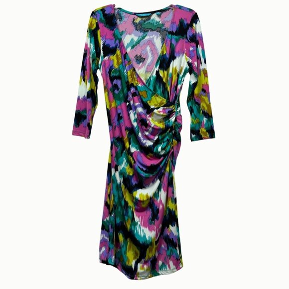 Tori Richard Dresses & Skirts - Tori Richard Honolulu Abstract Psychedelic V-Neck Long Sleeve Dress L